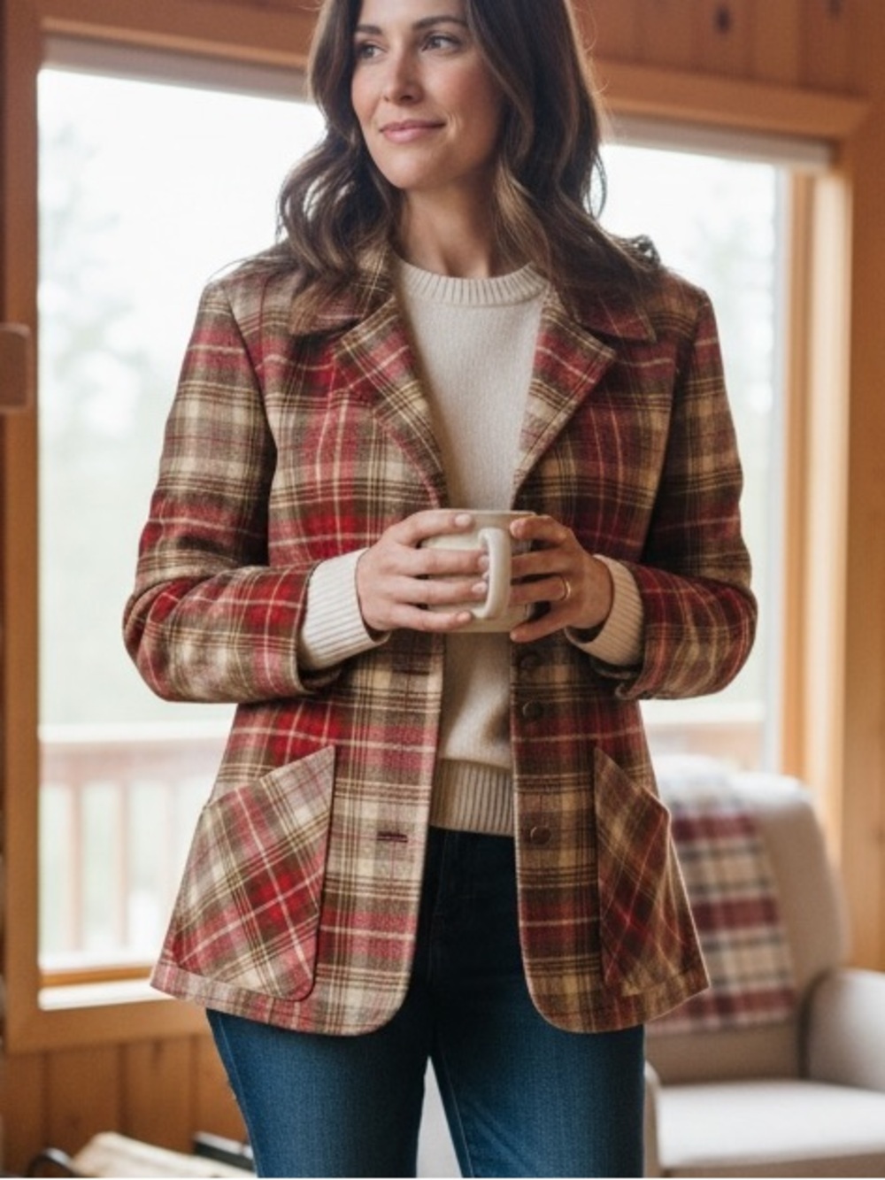 Pendleton Vintage 49er Red Plaid Wool Jacket Blazer Made USA Vintage Cabin Chic